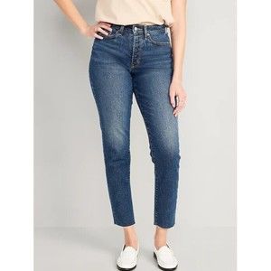 Old Navy Curvy OG Straight Jeans Womens 12 Tall Blue High Rise Button Fly NEW
